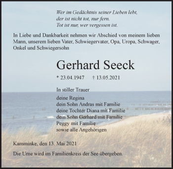Traueranzeige von Gerhard Seeck von Ostsee-Zeitung GmbH