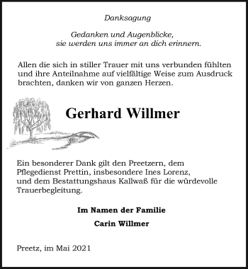 Traueranzeige von Gerhard Willmer von Ostsee-Zeitung GmbH