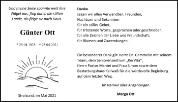 Traueranzeige von Günter Ott von Ostsee-Zeitung GmbH