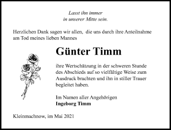Traueranzeige von Günter Timm von Märkischen Allgemeine Zeitung