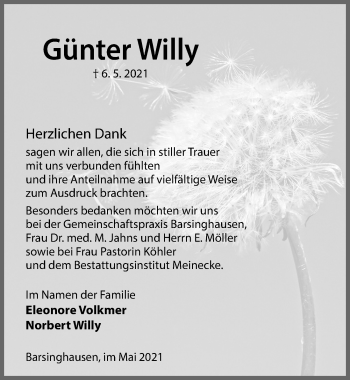 Traueranzeige von Günter Willy von Hannoversche Allgemeine Zeitung/Neue Presse