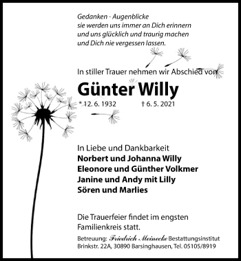 Traueranzeige von Günter Willy von Hannoversche Allgemeine Zeitung/Neue Presse