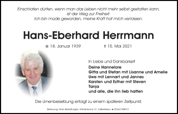 Traueranzeige von Hans-Eberhard Herrmann von Aller Zeitung