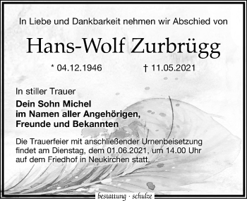 Traueranzeige von Hans-Wolf Zurbrügg von Leipziger Volkszeitung