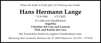 Traueranzeige von Hans Hermann Lange von Hannoversche Allgemeine Zeitung/Neue Presse