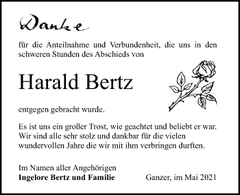 Traueranzeige von Harald Bertz von Märkischen Allgemeine Zeitung