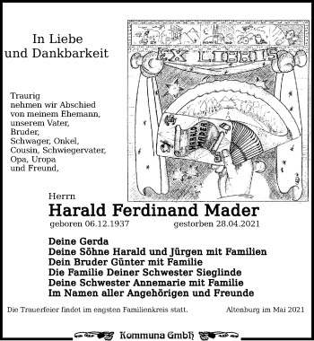 Traueranzeige von Harald Ferdinand Mader von Leipziger Volkszeitung