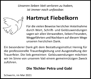 Traueranzeige von Hartmut Fiebelkorn von Ostsee-Zeitung GmbH