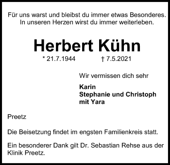 Traueranzeige von Herbert Kühn von Kieler Nachrichten