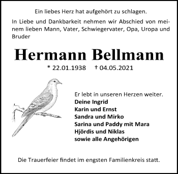 Traueranzeige von Hermann Bellmann von Kieler Nachrichten