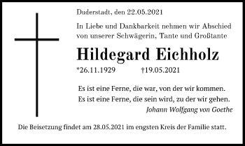 Traueranzeige von Hildegard Eichholz von Göttinger Tageblatt