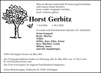 Traueranzeige von Horst Gerbitz von Göttinger Tageblatt