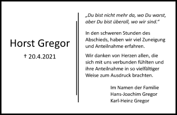 Traueranzeige von Horst Gregor von Lübecker Nachrichten