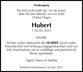 Traueranzeige von Hubert  von Göttinger Tageblatt