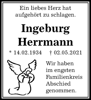 Traueranzeige von Ingeburg Herrmann von Kieler Nachrichten