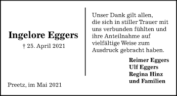 Traueranzeige von Ingelore Eggers von Kieler Nachrichten