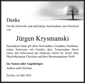 Traueranzeige von Jürgen Krysmanski von Märkischen Allgemeine Zeitung