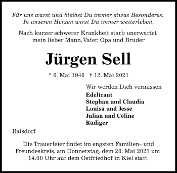Traueranzeige von Jürgen Sell von Kieler Nachrichten