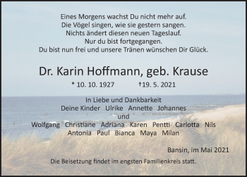 Traueranzeige von Karin Hooffmann von Ostsee-Zeitung GmbH