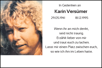 Traueranzeige von Karin Versümer von Hannoversche Allgemeine Zeitung/Neue Presse