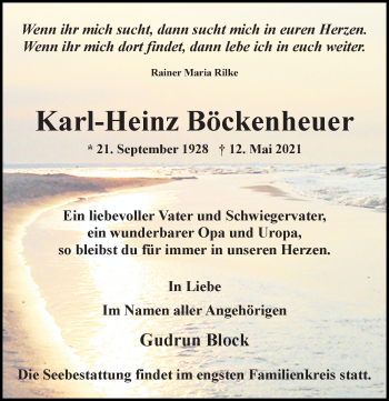 Traueranzeige von Karl-Heinz Böckenheuer von Ostsee-Zeitung GmbH