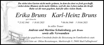 Traueranzeige von Karl-Heinz Bruns von Hannoversche Allgemeine Zeitung/Neue Presse