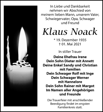 Traueranzeige von Klaus Noack von Leipziger Volkszeitung