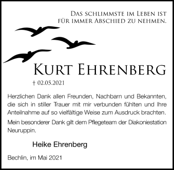 Traueranzeige von Kurt Ehrenberg von Märkischen Allgemeine Zeitung