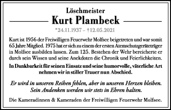 Traueranzeige von Kurt Plambeck von Kieler Nachrichten