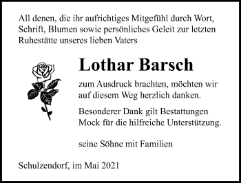 Traueranzeige von Lothar Barsch von Märkischen Allgemeine Zeitung