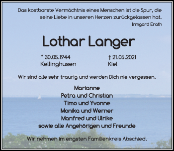 Traueranzeige von Lothar Langer von Kieler Nachrichten