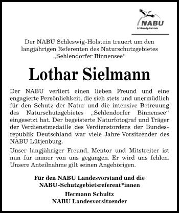 Traueranzeige von Lothar Sielmann von Kieler Nachrichten