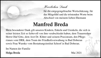 Traueranzeige von Manfred Breda von Ostsee-Zeitung GmbH