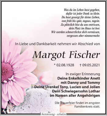 Traueranzeige von Margot Fischer von Leipziger Volkszeitung