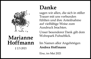 Traueranzeige von Marianne Hoffmann von Peiner Allgemeine Zeitung