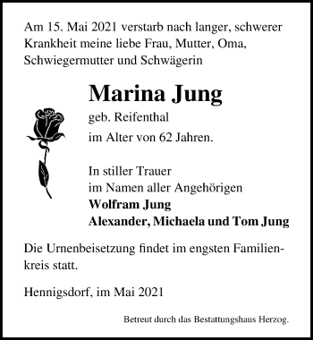 Traueranzeige von Marina Jung von Märkischen Allgemeine Zeitung