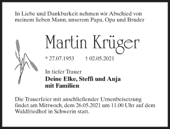 Traueranzeige von Martin Krüger von Märkischen Allgemeine Zeitung