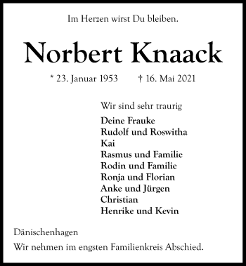 Traueranzeige von Norbert Knaack von Kieler Nachrichten