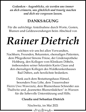 Traueranzeige von Rainer Dietrich von Leipziger Volkszeitung