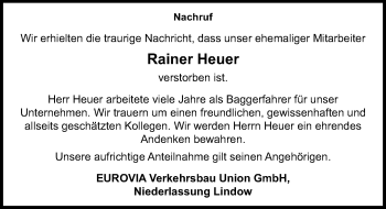 Traueranzeige von Rainer Heuer von Märkischen Allgemeine Zeitung