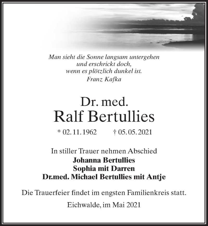  Traueranzeige für Ralf Bertullies vom 22.05.2021 aus Märkischen Allgemeine Zeitung