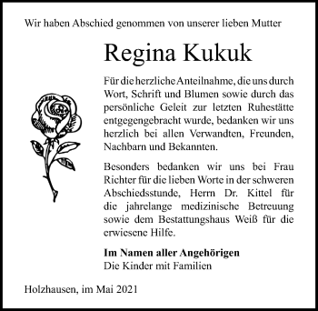 Traueranzeige von Regina Kukuk von Märkischen Allgemeine Zeitung
