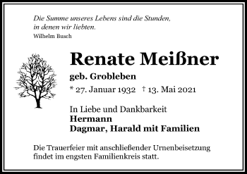 Traueranzeige von Renate Meißner von Märkischen Allgemeine Zeitung