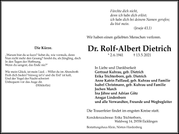 Traueranzeige von Rolf-Albert Dietrich von Göttinger Tageblatt