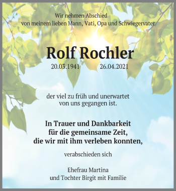 Traueranzeige von Rolf Rochler von Leipziger Volkszeitung