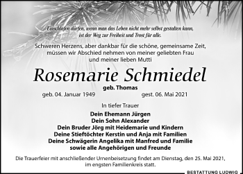 Traueranzeige von Rosemarie Schmiedel von Leipziger Volkszeitung