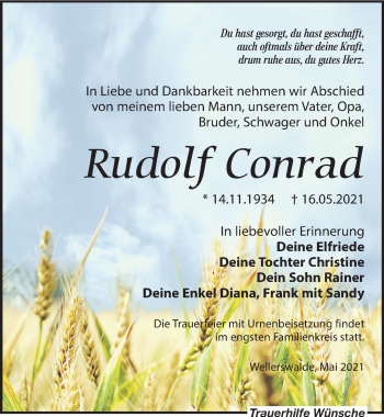 Traueranzeige von Rudolf Conrad von Leipziger Volkszeitung