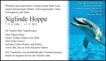 Traueranzeige von Siglinde Hoppe von Ostsee-Zeitung GmbH