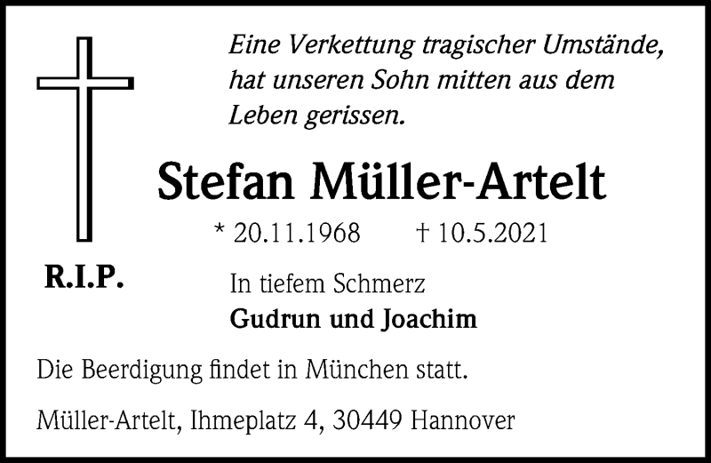  Traueranzeige für Stefan Müller-Artelt vom 15.05.2021 aus Hannoversche Allgemeine Zeitung/Neue Presse