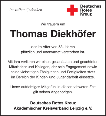 Traueranzeige von Thomas Diekhöfer von Leipziger Volkszeitung